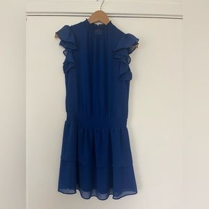 1. STATE Blue Cinched Waist Ruffle Sleeve Dress